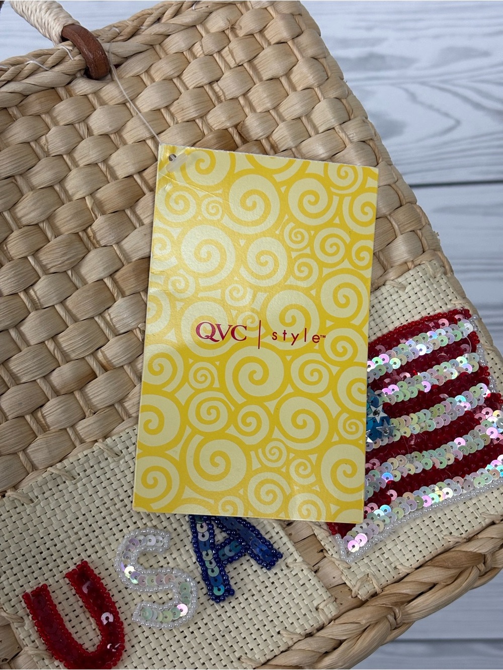 QVC Corn Husk Straw Bag American Flag Fourth of July Purse NWT - Picture 9 of 9